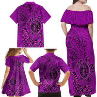 Hawaii Monk Seal and Dolphin Family Matching Off Shoulder Maxi Dress and Hawaiian Shirt Polynesian Kakau Pattern Pink
