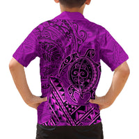 Hawaii Monk Seal and Dolphin Family Matching Off Shoulder Short Dress and Hawaiian Shirt Polynesian Kakau Pattern Pink LT03 - Polynesian Pride