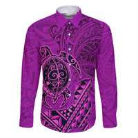 Hawaii Monk Seal and Dolphin Family Matching Off Shoulder Short Dress and Hawaiian Shirt Polynesian Kakau Pattern Pink LT03 Dad's Shirt - Long Sleeve Pink - Polynesian Pride