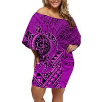 Hawaii Monk Seal and Dolphin Family Matching Off Shoulder Short Dress and Hawaiian Shirt Polynesian Kakau Pattern Pink LT03 Mom's Dress Pink - Polynesian Pride
