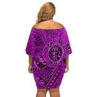 Hawaii Monk Seal and Dolphin Family Matching Off Shoulder Short Dress and Hawaiian Shirt Polynesian Kakau Pattern Pink LT03 - Polynesian Pride