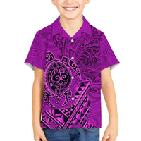 Hawaii Monk Seal and Dolphin Family Matching Off Shoulder Short Dress and Hawaiian Shirt Polynesian Kakau Pattern Pink LT03 Son's Shirt Pink - Polynesian Pride