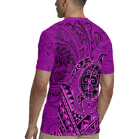 Hawaii Monk Seal and Dolphin Rugby Jersey Polynesian Kakau Pattern Pink