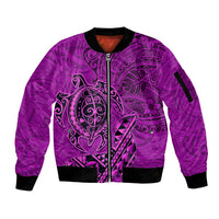 Hawaii Monk Seal and Dolphin Sleeve Zip Bomber Jacket Polynesian Kakau Pattern Pink