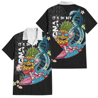 Hawaii Pineapple Surfing Family Matching Off Shoulder Short Dress and Hawaiian Shirt It's in My DNA - Kakau and Polynesian Pattern LT03 Dad's Shirt - Short Sleeve Black - Polynesian Pride
