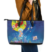 Palau Leather Tote Bag Jellyfish with Coral Reefs Ocean Vibe and Tapa Pattern LT03 - Polynesian Pride