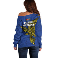 Papua New Guinea Gulf Province Off Shoulder Sweater PNG Birds Of Paradise Polynesian Arty Style LT03 - Polynesian Pride