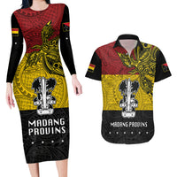 Papua New Guinea Madang Province Couples Matching Long Sleeve Bodycon Dress and Hawaiian Shirt PNG Birds Of Paradise Polynesian Arty Style LT03 Yellow - Polynesian Pride