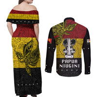 Papua New Guinea Madang Province Couples Matching Off Shoulder Maxi Dress and Long Sleeve Button Shirts PNG Birds Of Paradise Polynesian Arty Style LT03 - Polynesian Pride
