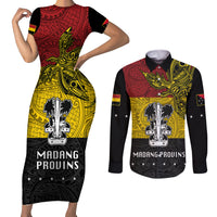 Papua New Guinea Madang Province Couples Matching Short Sleeve Bodycon Dress and Long Sleeve Button Shirts PNG Birds Of Paradise Polynesian Arty Style LT03 Yellow - Polynesian Pride