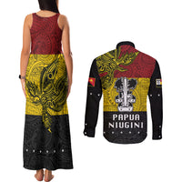 Papua New Guinea Madang Province Couples Matching Tank Maxi Dress and Long Sleeve Button Shirts PNG Birds Of Paradise Polynesian Arty Style LT03 - Polynesian Pride