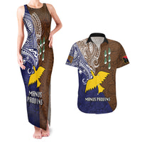 Papua New Guinea Manus Province Couples Matching Tank Maxi Dress and Hawaiian Shirt PNG Birds Of Paradise Polynesian Arty Style LT03 Brown - Polynesian Pride