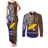 Papua New Guinea Manus Province Couples Matching Tank Maxi Dress and Long Sleeve Button Shirts PNG Birds Of Paradise Polynesian Arty Style LT03 Brown - Polynesian Pride