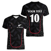 Custom New Zealand Rugby Women V-Neck T-Shirt Maori All Black Championship 2024 and Silver Fern