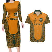 Custom Australia Rugby Championship 2024 Couples Matching Long Sleeve Bodycon Dress and Hawaiian Shirt Aboriginal Art Tattoo Pattern