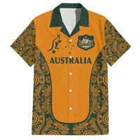 Custom Australia Rugby Championship 2024 Family Matching Short Sleeve Bodycon Dress and Hawaiian Shirt Aboriginal Art Tattoo Pattern LT03 Dad's Shirt - Short Sleeve Yellow - Polynesian Pride