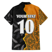 Custom New Zealand and Australia Rugby Championship 2024 Family Matching Off Shoulder Short Dress and Hawaiian Shirt Maori Warrior and Kangaroo Mascot with Fern Aboriginal