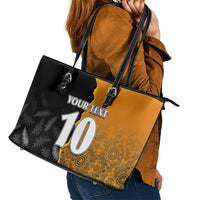Custom New Zealand and Australia Rugby Championship 2024 Leather Tote Bag Maori Warrior and Kangaroo Mascot with Fern Aboriginal