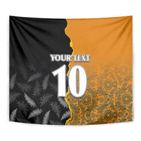 Custom New Zealand and Australia Rugby Championship 2024 Tapestry Maori Warrior and Kangaroo Mascot with Fern Aboriginal