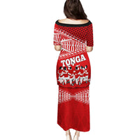 Tonga Rugby Family Matching Puletasi Dress and Hawaiian Shirt Sipi Tau Dance Ngatu Pattern LT03 - Polynesian Pride