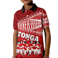 Tonga Rugby Kid Polo Shirt Sipi Tau Dance Ngatu Pattern LT03 Kid Red - Polynesian Pride
