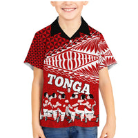 Personalised Tonga Rugby Family Matching Mermaid Dress and Hawaiian Shirt Sipi Tau Dance Ngatu Pattern LT03 Son's Shirt Red - Polynesian Pride