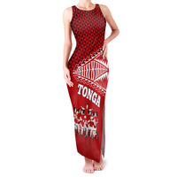 Personalised Tonga Rugby Family Matching Tank Maxi Dress and Hawaiian Shirt Sipi Tau Dance Ngatu Pattern LT03 Mom's Dress Red - Polynesian Pride