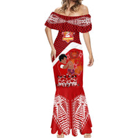 Personalised Tonga Rugby Mermaid Dress Sipi Tau Dance Coat of Arms Ngatu Pattern LT03 - Polynesian Pride