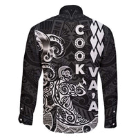 Cook Islands Vaa Polynesian Art Tattoo Family Matching Off The Shoulder Long Sleeve Dress and Hawaiian Shirt Black Color