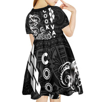 Cook Islands Vaa Polynesian Art Tattoo Kid Short Sleeve Dress Black Color