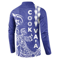 Cook Islands Vaa Polynesian Art Tattoo Button Sweatshirt Blue Color