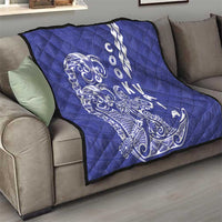 Cook Islands Vaa Polynesian Art Tattoo Quilt Blue Color