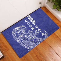 Cook Islands Vaa Polynesian Art Tattoo Rubber Doormat Blue Color