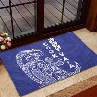 Cook Islands Vaa Polynesian Art Tattoo Rubber Doormat Blue Color