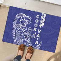 Cook Islands Vaa Polynesian Art Tattoo Rubber Doormat Blue Color