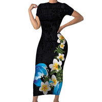 Hawaiian Plumeria and Turtle Family Matching Short Sleeve Bodycon Dress and Hawaiian Shirt with Polynesian Tribal Art Pattern Vintage Vibes