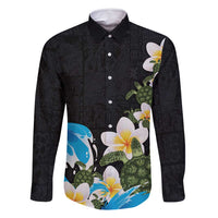 Hawaiian Plumeria and Turtle Family Matching Tank Maxi Dress and Hawaiian Shirt with Polynesian Tribal Art Pattern Vintage Vibes LT03 Dad's Shirt - Long Sleeve Black - Polynesian Pride