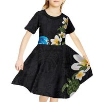 Hawaiian Plumeria and Turtle Kid Short Sleeve Dress with Polynesian Tribal Art Pattern Vintage Vibes