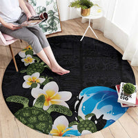 Hawaiian Plumeria and Turtle Round Carpet with Polynesian Tribal Art Pattern Vintage Vibes LT03 - Polynesian Pride