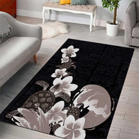 Hawaiian Plumeria and Turtle Area Rug with Polynesian Tribal Art Pattern Grayscale Color