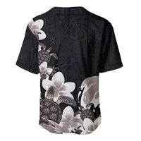Hawaiian Plumeria and Turtle Baseball Jersey with Polynesian Tribal Art Pattern Grayscale Color LT03 - Polynesian Pride