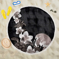 Hawaiian Plumeria and Turtle Beach Blanket with Polynesian Tribal Art Pattern Grayscale Color LT03 One Size 150cm Black - Polynesian Pride