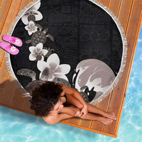 Hawaiian Plumeria and Turtle Beach Blanket with Polynesian Tribal Art Pattern Grayscale Color LT03 - Polynesian Pride