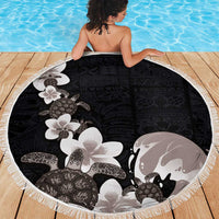 Hawaiian Plumeria and Turtle Beach Blanket with Polynesian Tribal Art Pattern Grayscale Color LT03 - Polynesian Pride