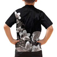Hawaiian Plumeria and Turtle Family Matching Tank Maxi Dress and Hawaiian Shirt with Polynesian Tribal Art Pattern Grayscale Color LT03 - Polynesian Pride