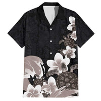 Hawaiian Plumeria and Turtle Family Matching Tank Maxi Dress and Hawaiian Shirt with Polynesian Tribal Art Pattern Grayscale Color LT03 Dad's Shirt - Short Sleeve Black - Polynesian Pride