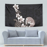 Hawaiian Plumeria and Turtle Tapestry with Polynesian Tribal Art Pattern Grayscale Color LT03 - Polynesian Pride