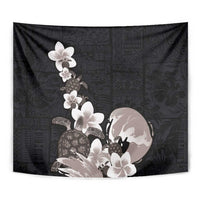 Hawaiian Plumeria and Turtle Tapestry with Polynesian Tribal Art Pattern Grayscale Color LT03 - Polynesian Pride