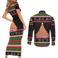 Personalized New Zealand Meri Kirihimete Couples Matching Short Sleeve Bodycon Dress and Long Sleeve Button Shirt Maori Warrior with Rugby Christmas Tree LT03 - Polynesian Pride
