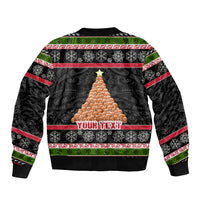 Personalized New Zealand Meri Kirihimete Sleeve Zip Bomber Jacket Maori Warrior with Rugby Christmas Tree LT03 - Polynesian Pride